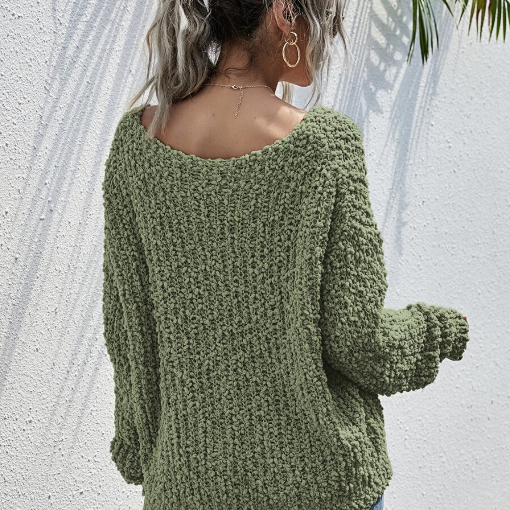 oversized popcorn off shoulder fall knit sweater - Picture 7 of 13